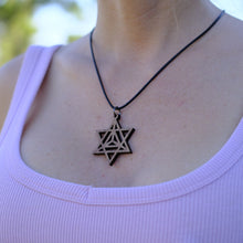 Загрузить изображение в средство просмотра галереи, Merkaba Wooden Necklace Custom Handmade Wooden Sacred Geometry Jewelry.