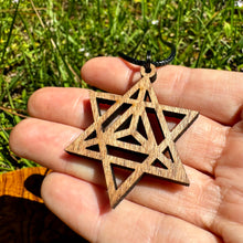 Загрузить изображение в средство просмотра галереи, Merkaba Wooden Necklace Custom Handmade Wooden Sacred Geometry Jewelry.