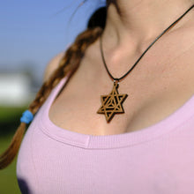 Загрузить изображение в средство просмотра галереи, Merkaba Wooden Necklace Custom Handmade Wooden Sacred Geometry Jewelry.