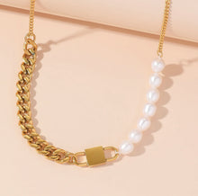 Загрузить изображение в средство просмотра галереи, Trendy Half Pearl, Half Chain Necklace for Women - Stylish Two-Tone Pearl and Chain Design - Elegant Statement Jewelry for Any Occasion