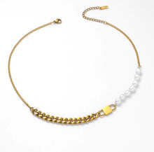 Загрузить изображение в средство просмотра галереи, Trendy Half Pearl, Half Chain Necklace for Women - Stylish Two-Tone Pearl and Chain Design - Elegant Statement Jewelry for Any Occasion