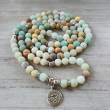 Загрузить изображение в средство просмотра галереи, Натуральный AMAZONITE Mala 108 Бусины натуральные ручной работы. Медитация Мала. Бусы для йоги. Амазонит. Браслет из натурального камня. Духовные украшения.