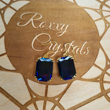 Load image into Gallery viewer, Beautiful Blue Sapphire Earrings dangle vintage style 24K. Large stone earrings. Blue stone Corundum earrings. Throat chakra jewelry.