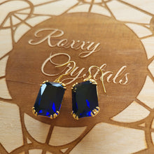 Load image into Gallery viewer, Beautiful Blue Sapphire Earrings dangle vintage style 24K. Large stone earrings. Blue stone Corundum earrings. Throat chakra jewelry.