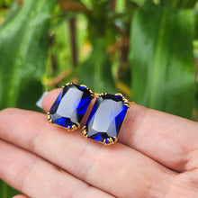 Load image into Gallery viewer, Beautiful Blue Sapphire Earrings dangle vintage style 24K. Large stone earrings. Blue stone Corundum earrings. Throat chakra jewelry.