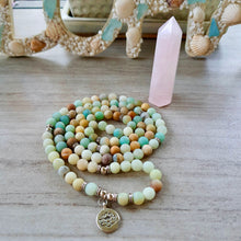 Загрузить изображение в средство просмотра галереи, Натуральный AMAZONITE Mala 108 Бусины натуральные ручной работы. Медитация Мала. Бусы для йоги. Амазонит. Браслет из натурального камня. Духовные украшения.