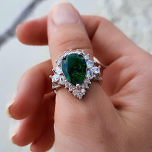 Загрузить изображение в средство просмотра галереи, Emerald Ring Luxury Almond Shaped16.27K. White Gold plated. AAA Quality Lab Made. Birthstone ring. Silver ring. Natural Emerald gemstone. Large Emerald ring. Large gemstone ring. Heart shape ring