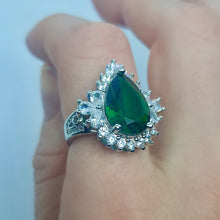 Загрузить изображение в средство просмотра галереи, Emerald Ring Luxury Almond Shaped16.27K. White Gold plated. AAA Quality Lab Made. Birthstone ring. Silver ring. Natural Emerald gemstone. Large Emerald ring. Large gemstone ring. Heart shape ring