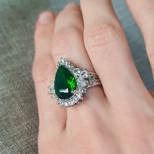 Загрузить изображение в средство просмотра галереи, Emerald Ring Luxury Almond Shaped16.27K. White Gold plated. AAA Quality Lab Made. Birthstone ring. Silver ring. Natural Emerald gemstone. Large Emerald ring. Large gemstone ring. Heart shape ring