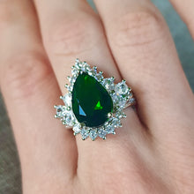 Загрузить изображение в средство просмотра галереи, Emerald Ring Luxury Almond Shaped16.27K. White Gold plated. AAA Quality Lab Made. Birthstone ring. Silver ring. Natural Emerald gemstone. Large Emerald ring. Large gemstone ring. Heart shape ring