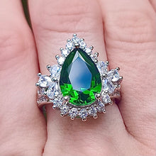 Загрузить изображение в средство просмотра галереи, Emerald Ring Luxury Almond Shaped16.27K. White Gold plated. AAA Quality Lab Made. Birthstone ring. Silver ring. Natural Emerald gemstone. Large Emerald ring. Large gemstone ring. Heart shape ring