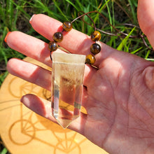 Load image into Gallery viewer, Natural Citrine Necklace Pendant Point with Tiger Eye Beads. Abundance Power Crystal Manipura Chakra
