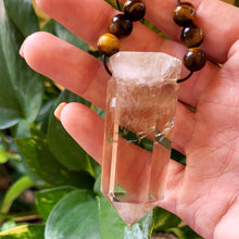 Load image into Gallery viewer, Natural Citrine Necklace Pendant Point with Tiger Eye Beads. Abundance Power Crystal Manipura Chakra
