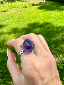 Natural Raw Amethyst Ring. Crown Chakra High Consciousness Activation. Amethyst jewelry