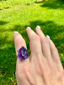 Natural Raw Amethyst Ring. Crown Chakra High Consciousness Activation. Amethyst jewelry