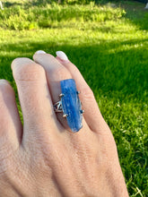 Load image into Gallery viewer, Natural Kyanite Crystal Ring. Raw Kyanite Crystal ring. Throat Chakra balancing. Own Your voice chakra
