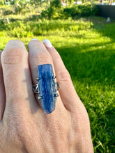 Load image into Gallery viewer, Natural Kyanite Crystal Ring. Raw Kyanite Crystal ring. Throat Chakra balancing. Own Your voice chakra
