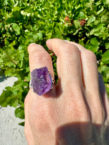 Natural Raw Amethyst Ring. Crown Chakra High Consciousness Activation. Amethyst jewelry