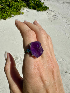 Natural Raw Amethyst Ring. Crown Chakra High Consciousness Activation. Amethyst jewelry