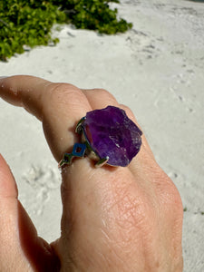 Natural Raw Amethyst Ring. Crown Chakra High Consciousness Activation. Amethyst jewelry