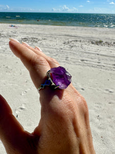 Natural Raw Amethyst Ring. Crown Chakra High Consciousness Activation. Amethyst jewelry