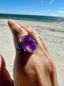 Natural Raw Amethyst Ring. Crown Chakra High Consciousness Activation. Amethyst jewelry