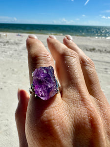 Natural Raw Amethyst Ring. Crown Chakra High Consciousness Activation. Amethyst jewelry