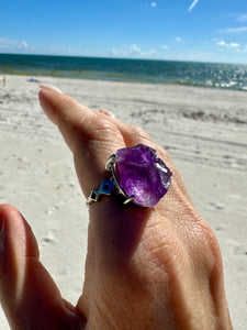 Natural Raw Amethyst Ring. Crown Chakra High Consciousness Activation. Amethyst jewelry