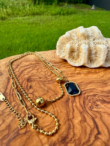 Obsidian Handmade Necklace. Golden Chain Necklace with Earth Obsidian Energy. Root Chakra balancing