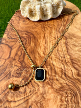 Load image into Gallery viewer, Obsidian Handmade Necklace. Golden Chain Necklace with Earth Obsidian Energy. Root Chakra balancing
