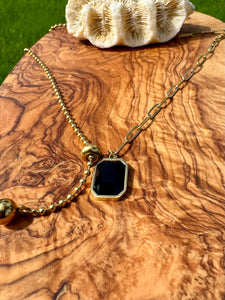 Obsidian Handmade Necklace. Golden Chain Necklace with Earth Obsidian Energy. Root Chakra balancing