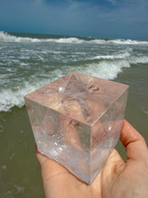 Load image into Gallery viewer, Genuine Tibetan Large Clear Quartz Cube. Sacred Geometry Cube High Vibration Healing Crystal, Crown Chakra Altar Crystal
