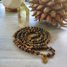 Load image into Gallery viewer, TIGER EYE Mala 108 Beads. Healing crystals handmade. Meditation spiritual jewelry. Reiki energy Chakra healing. Tiger eye bracelet beads
