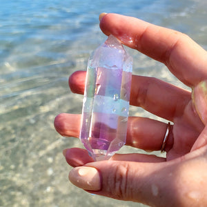 Angel Aura Quartz Double Terminated Crystal. High Vibration Aura Protective crystal for reiki, pranic wicca. Metaphysical crystals