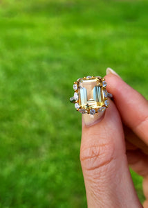 Кольцо из чистого серебра с натуральным цитрином. Красивое большое кольцо с кристаллами цитрина. Кольцо с целебными кристаллами. Манипура чакра. Цитрин Ювелирные Изделия