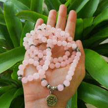 Load image into Gallery viewer, Natural ROSE QUARTZ Mala 108 Beads. Healing crystals. Heart chakra. Reiki healing. Heart chakra meditation beads. Rose Quartz bracelet
