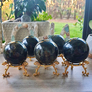 Labradorite Sphere Ball with a golden base. Healing Crystals, reiki, throat chakra crystal, meditation crystals. Third eye crystal. Wicca
