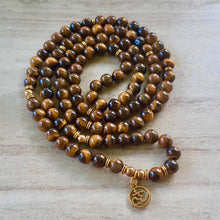 Load image into Gallery viewer, TIGER EYE Mala 108 Beads. Healing crystals handmade. Meditation spiritual jewelry. Reiki energy Chakra healing. Tiger eye bracelet beads
