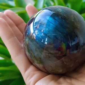 Labradorite Sphere Ball with a golden base. Healing Crystals, reiki, throat chakra crystal, meditation crystals. Third eye crystal. Wicca