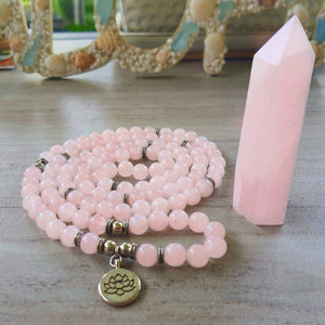 Natural ROSE QUARTZ Mala 108 Beads. Healing crystals. Heart chakra. Reiki healing. Heart chakra meditation beads. Rose Quartz bracelet
