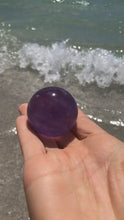 Load and play video in Gallery viewer, Natural Amethyst Sphere crystal. Sahasrara chakra reiki energy meditation crystal ball with a base
