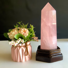 Load image into Gallery viewer, 8-12&quot; Tall, 3-4 lb Large Crystal Point Tower, Hand crafted Natural Rose Quartz Crystal terminated. Home décor crystal. Metaphysical Chakra crystal. Meditation spiritual reiki crystal
