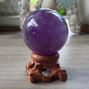 Natural Amethyst Sphere crystal. Sahasrara chakra reiki energy meditation crystal ball with a base