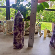 Load image into Gallery viewer, 7-8&quot; Large Dream Amethyst Point. Natural Crystal. Third Eye Chakra Protective Crystal Obelisk. Home Decor
