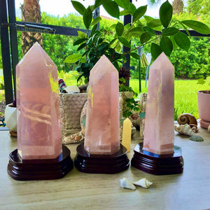 Angel Aura Rose Quartz Point Obelisk. Large Healing Metaphysical Crystal with handmade Base. Home Decor Crystals Meditation Reiki, Wicca