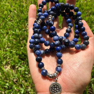 Natural Sodalite Mala 108 Beads. Protection crystal, Throat chakra, Vishuddha reiki. Meditation Spiritual jewelry, Sodalite bracelet.