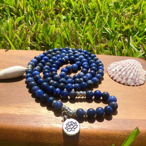 Natural Sodalite Mala 108 Beads. Protection crystal, Throat chakra, Vishuddha reiki. Meditation Spiritual jewelry, Sodalite bracelet.