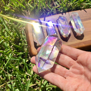 Angel Aura Quartz Double Terminated Crystal. High Vibration Aura Protective crystal for reiki, pranic wicca. Metaphysical crystals