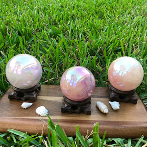 Angel Aura Rose Quartz Sphere. Large Healing Metaphysical Crystal with handmade wooden Base. Home Decor Crystals Meditation Reiki, Wicca