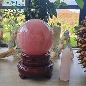 2.5-3.2 lb 11-13''Circumference Natural Rose Quartz Sphere with a base. Large Healing Crystal Handcrafted, Heart chakra reiki healing. Love